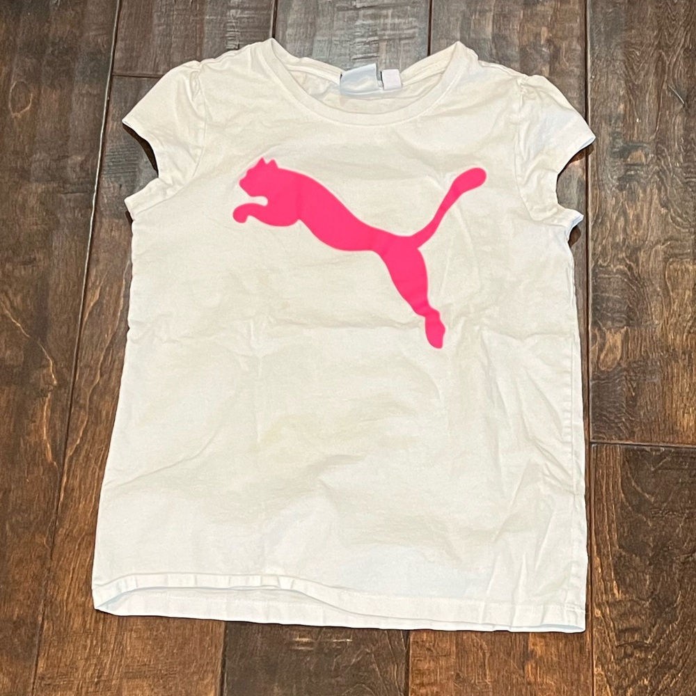 Puma Kids White T-Shirt with Pink Logo